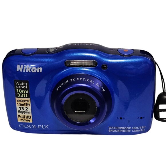 Nikon COOLPIX S32 13.2MP Digital Camera Blue Waterproof Box Battery Charger Card - Picture 11 of 16